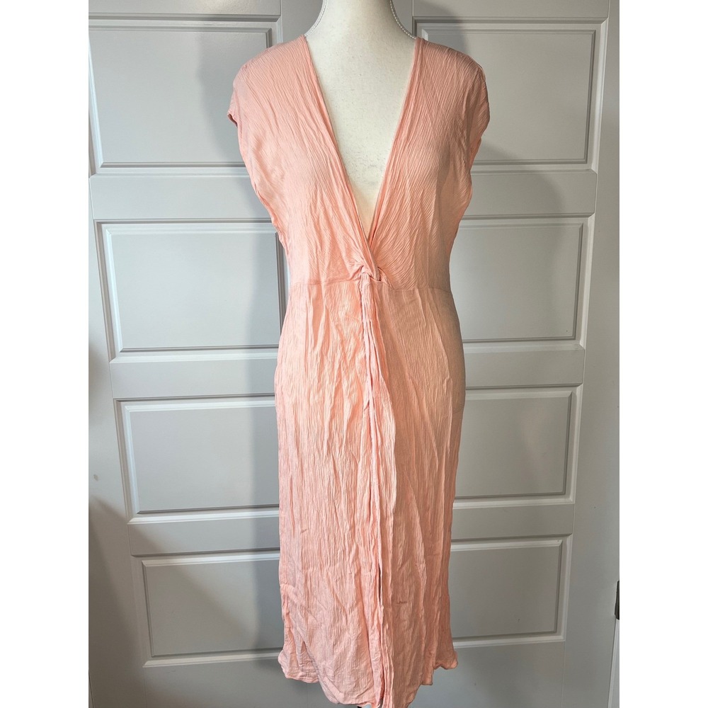 Kona Sol Womens Peach Midi Cover Up Dress Sleeveless Plunge Neck Twist Front‎ L